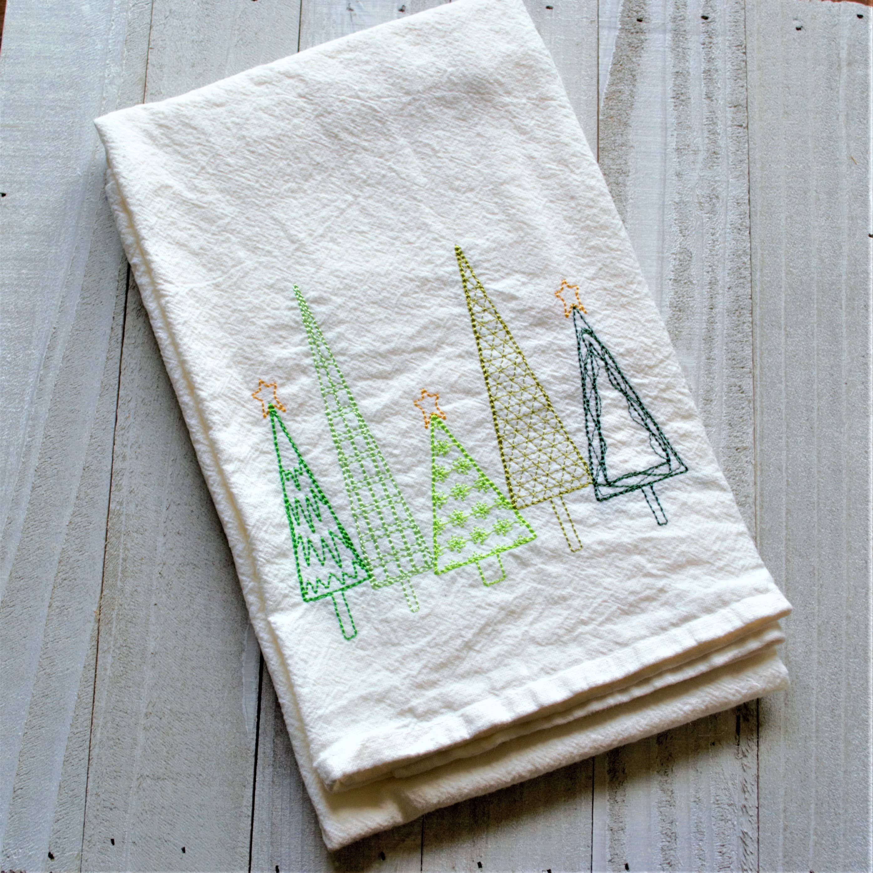 SewMuchMoreStore - Wholesale Tea Towel - Winter Christmas Trees Tea Towel Embroidered - Holiday Decor0