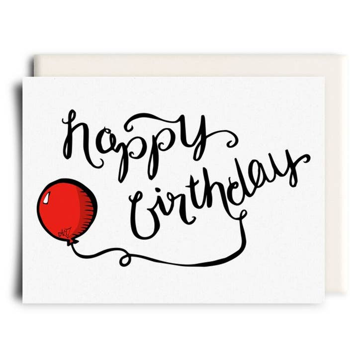 Ballon rouge | Carte de vœux d'anniversaire pour la vente par Inkwell Cards