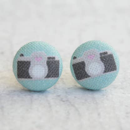 Camera Fabric Button Earrings for wholesale by Rachel O's