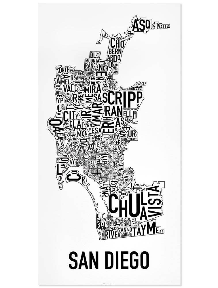 Ork Posters - Wholesale Poster - 16" x 32" San Diego Neighborhood Map Poster1