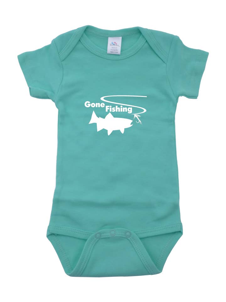 Hortelã com macacão branco Gone Fishing por atacado de Outdoorable Apparel