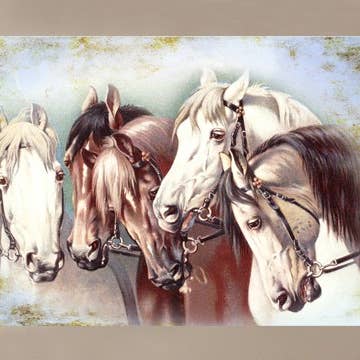 Five Vintage Horses Blank Card for wholesale by Yesterday's Best