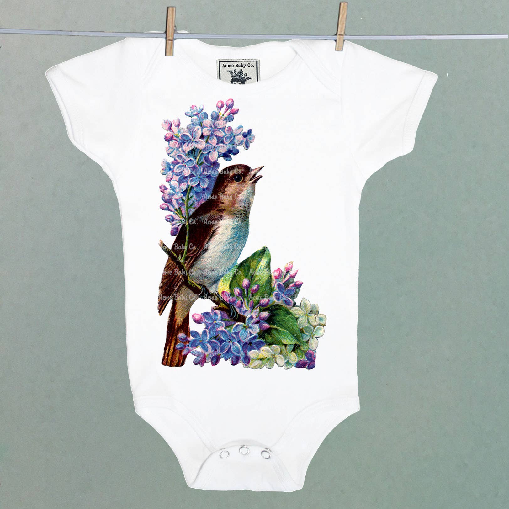 REMOVED BRAND - Wholesale Bodysuit (Non-Footed) - Baby - Victorian Bird Organic Bodysuit0
