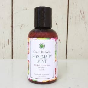 Rosemary Mint Mini Soy Lotion Bottle for wholesale by Green Daffodil Bath & Body