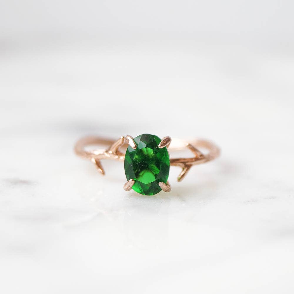 Wander + Lust Jewelry - Wholesale Single Stone/Solitaire Ring - Emerald Green Ring in Rose Gold0