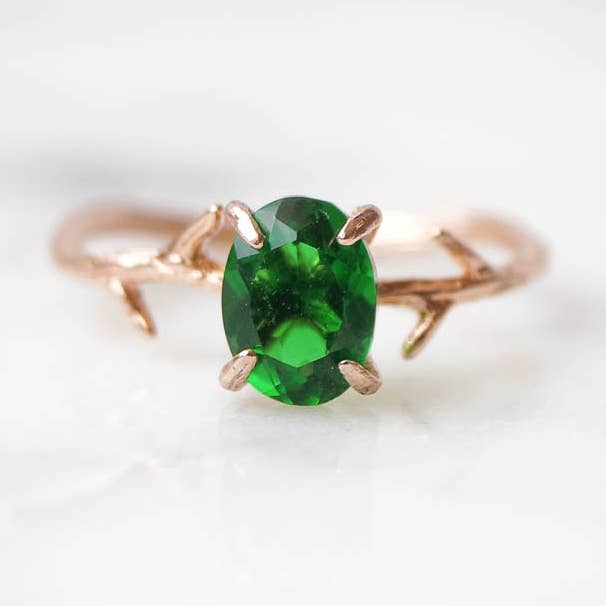 Wander + Lust Jewelry - Wholesale Single Stone/Solitaire Ring - Emerald Green Ring in Rose Gold