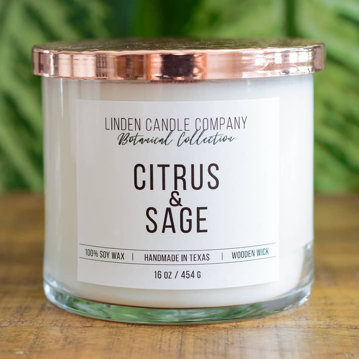 Summer Citrus & Sage Organic Soy Candle for wholesale by Linden Candle Company