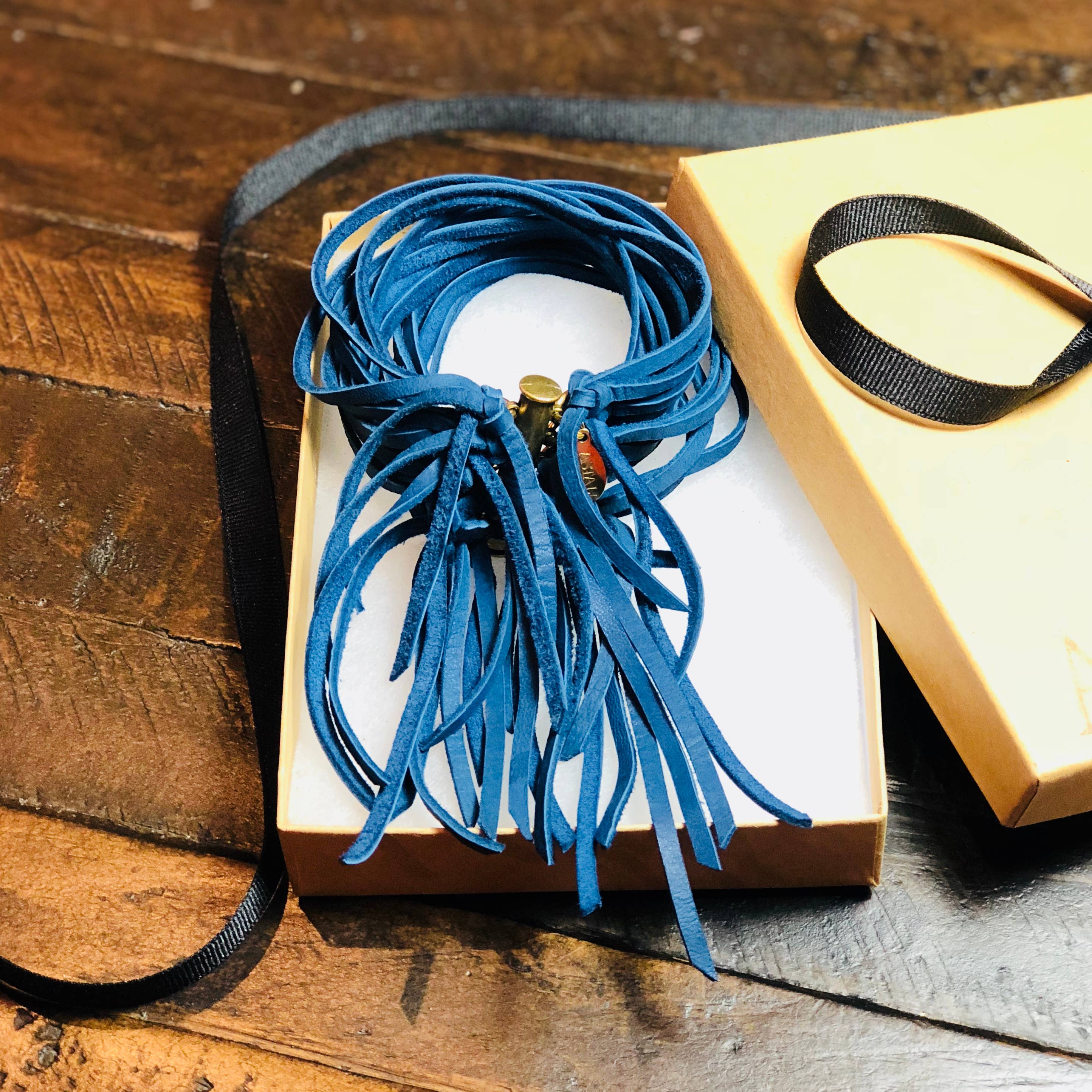 ASTALI - Wholesale Cuff Bracelet - Leather Biker Cuff - Cadet Blue, Multi-Strand Bracelet3