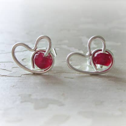 Garnet Heart Sterling Stud Earrings for wholesale by Contempo Jewelry