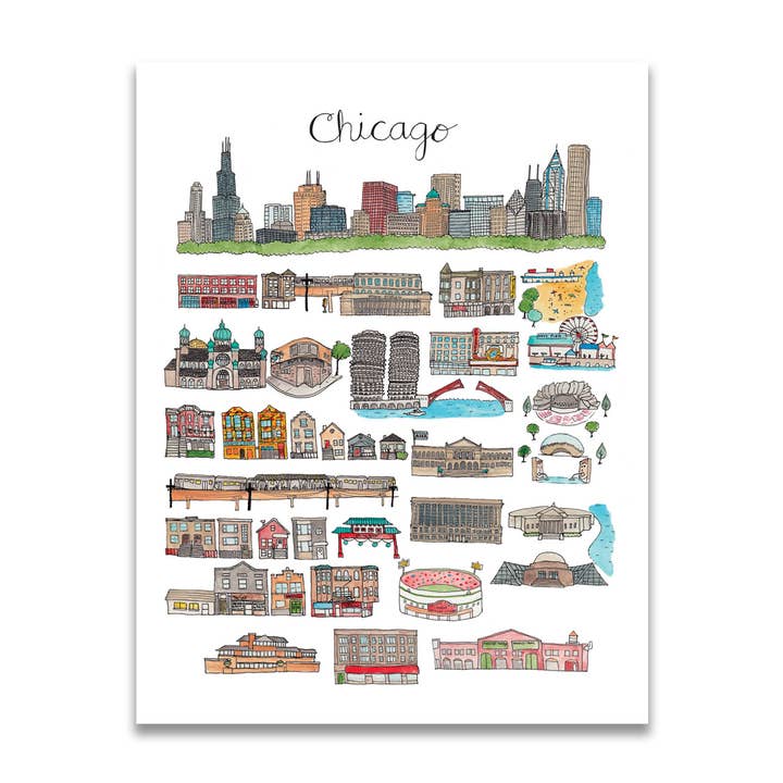 8,5 „x 11" Chicago IL-print voor wholesale door Jodi Lynn's Emporium of Doodles
