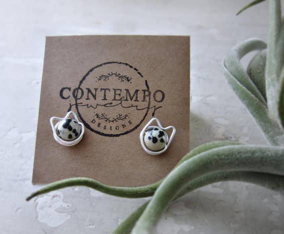 Contempo Jewelry - Wholesale Stud/Post Earrings - Dalmatian Jasper Cat Sterling Stud Earrings4