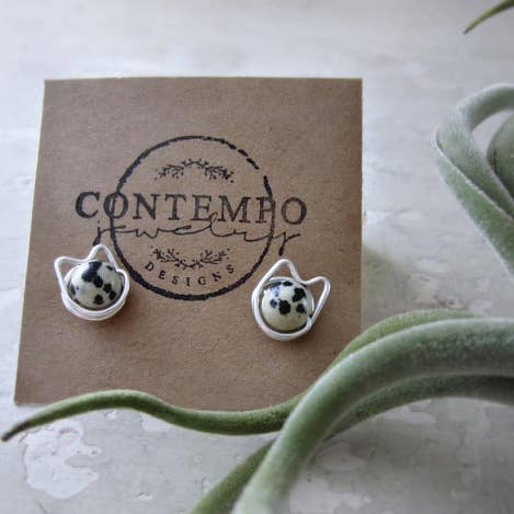 Contempo Jewelry - Wholesale Stud/Post Earrings - Dalmatian Jasper Cat Sterling Stud Earrings4