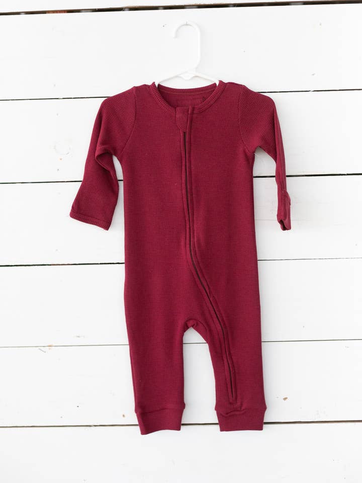 Modern Burlap - Wholesale Jumpsuit - Baby - Organic Thermal Zip Coverall | Maroon1