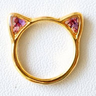 Real Pressed Flower and Resin Gold Cat Ring for wholesale by Ann + Joy