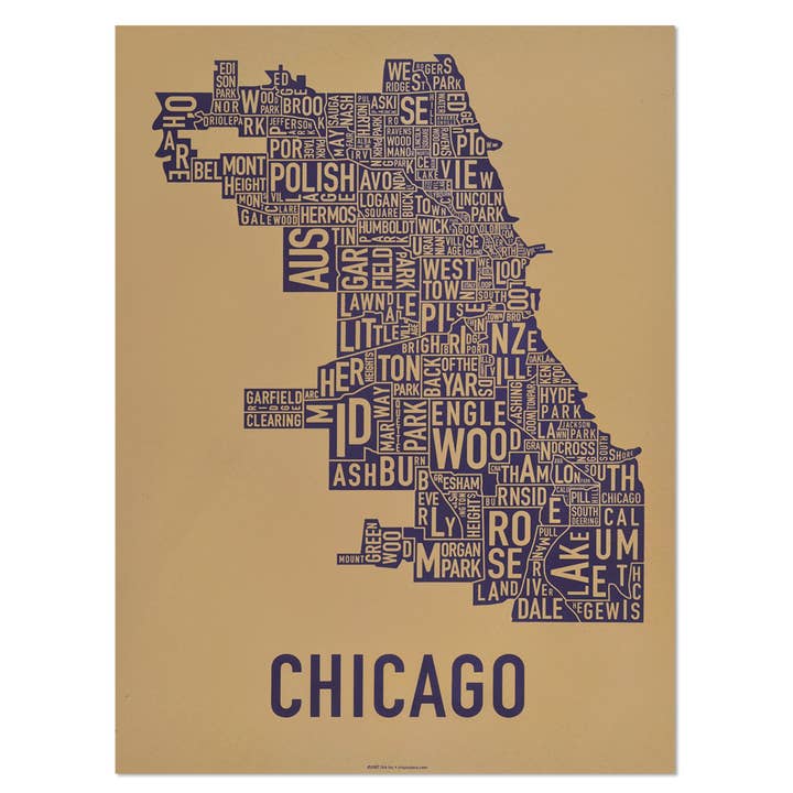 Ork Posters - Venta al por mayor Pósteres - Serigrafía del mapa del barrio de Chicago de 18" x 61 cm