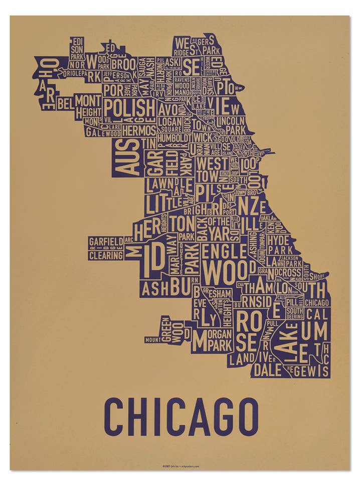 18" x 24" Chicago Neighborhood-Karten-Siebdruck für den Großhandel von Ork Posters