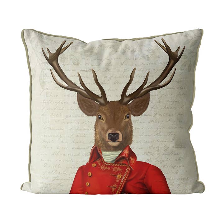 FabFunky Ltd - Wholesale Throw/Decorative Pillow - Deer in Red and Gold Jacket Fall Throw Pillow Patio cushion