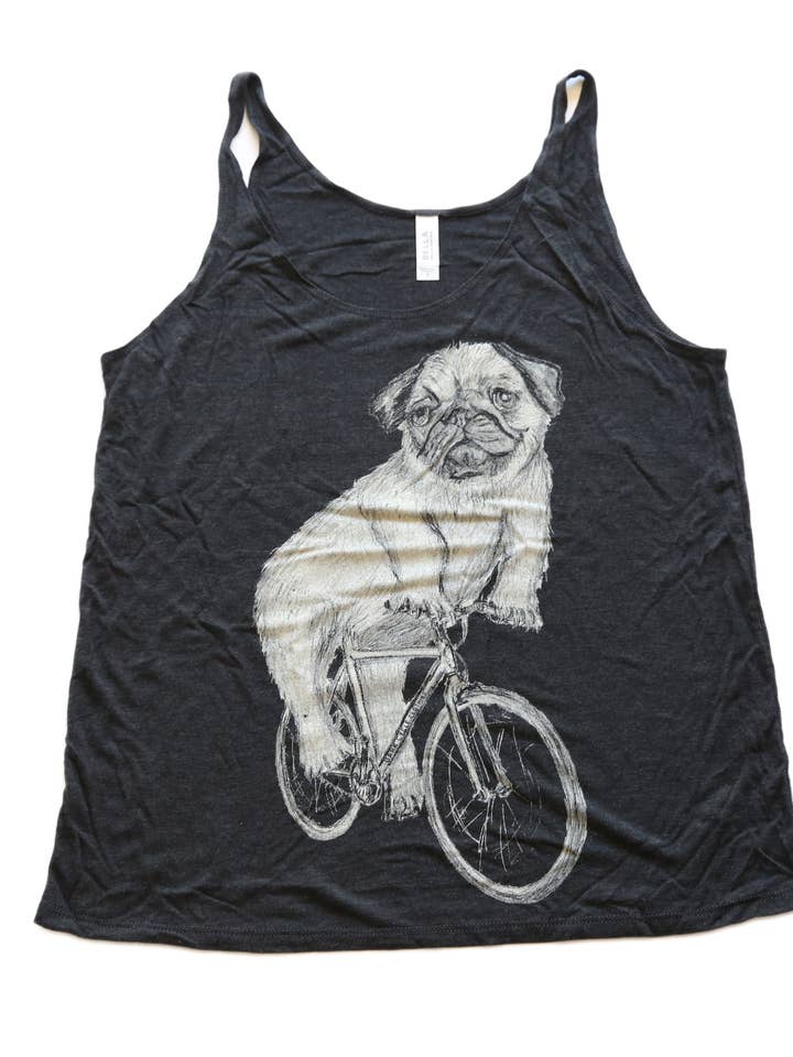 Pug On A Bicycle Women's Slouchy Tank for wholesale by Dark Cycle Clothing