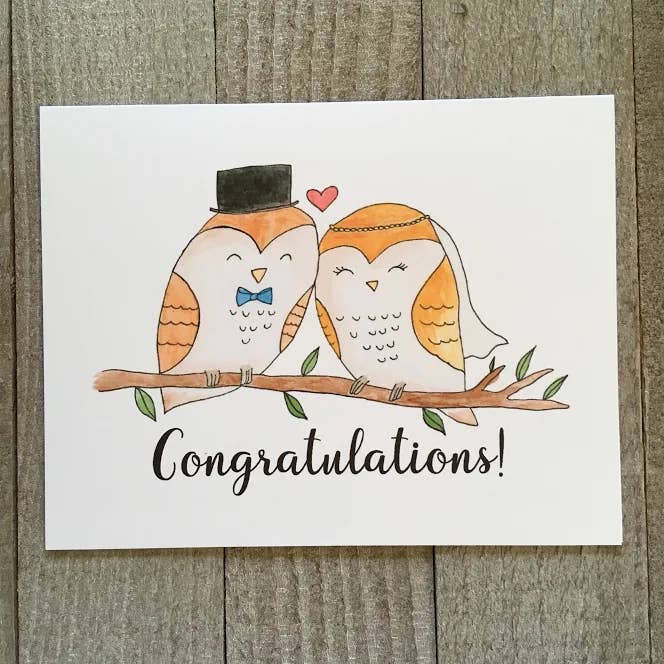 Owl Wedding Card – Black for wholesale by Ink Delights