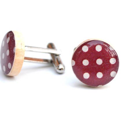 Red Polka Dot Wood Cufflinks for wholesale by Starlight Woods