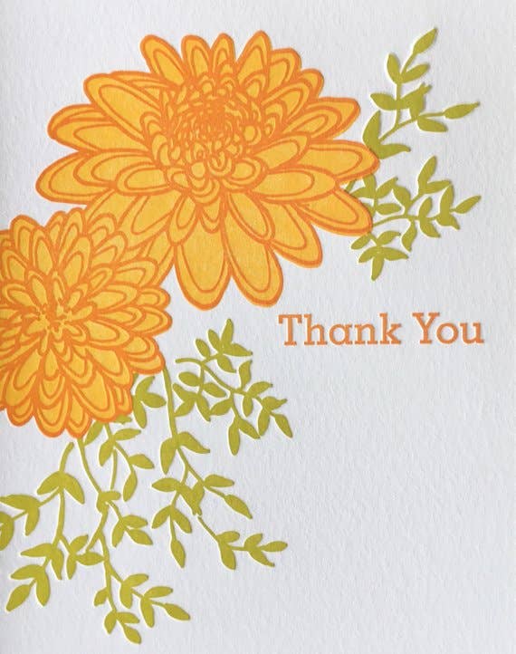 Lucky Bee Press – Großhandel Dankeskarten – Danke Yellow Dahlia - Buchdruck-Karte1