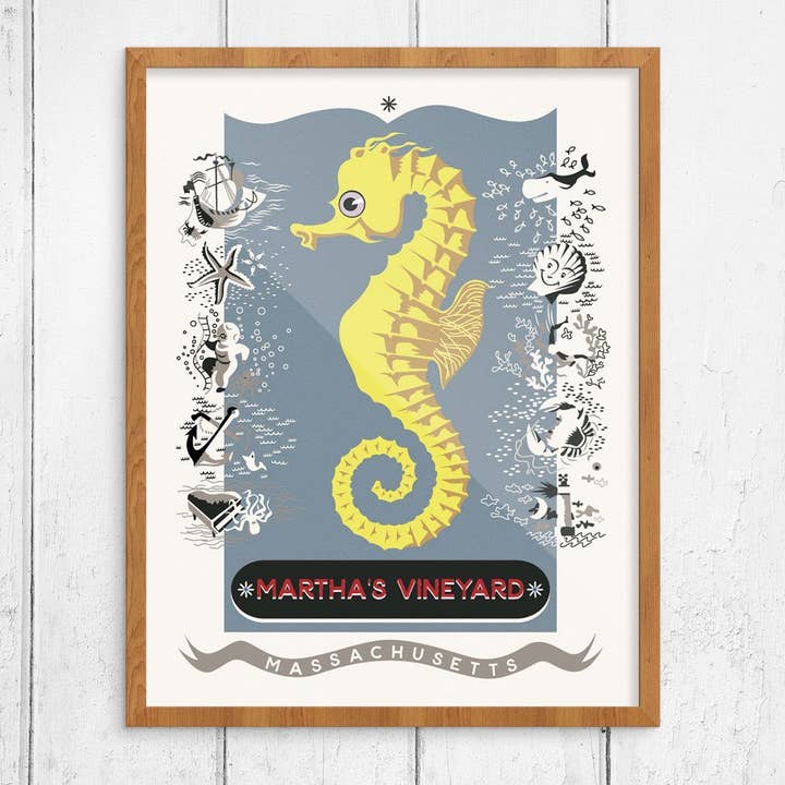 11'' x 14'' Martha's Vineyard Fanciful Seahorse Print for wholesale by Fridgedoor