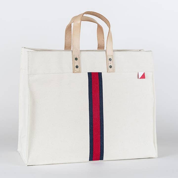 ShoreBags - Wholesale Tote Bag - Women's - Striped Box Heavy Canvas Tote Bag with Leather Handles
