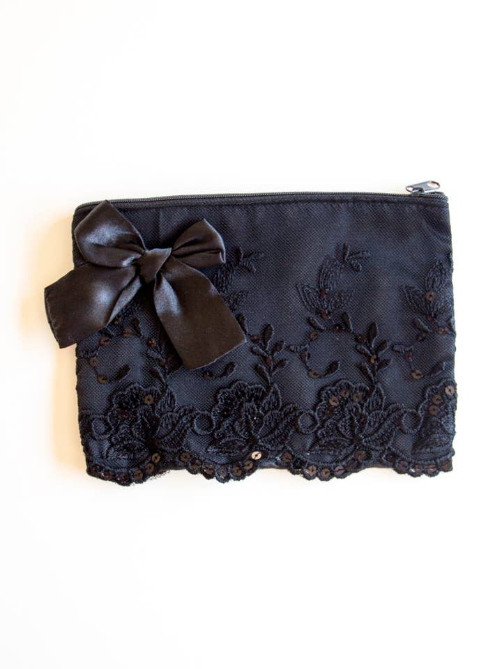 GIFT - Black Satin & Lace zip bag for wholesale by Miss Rose Sister Violet