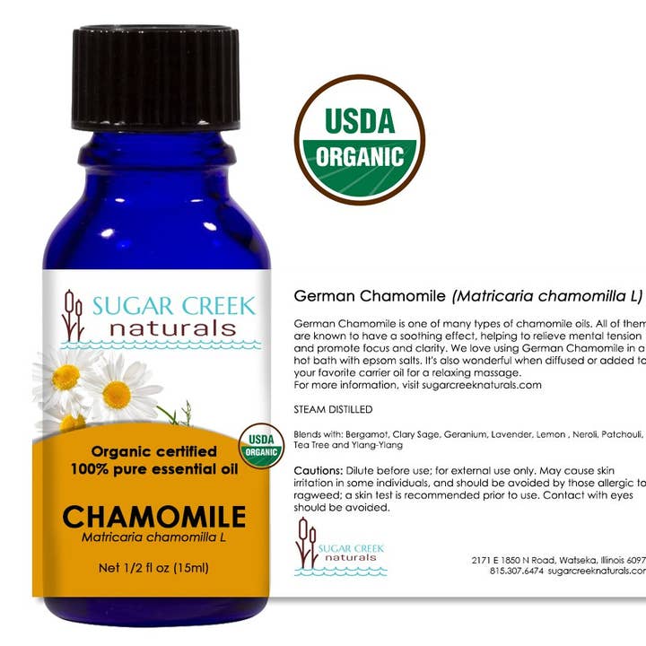 Olio essenziale di camomilla tedesca - biologico 15ml per la vendita all'ingrosso da parte di Sugar Creek Naturals