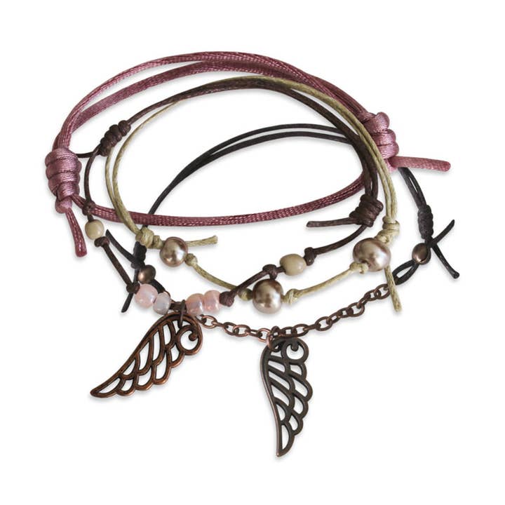 O Yeah Gifts - Wholesale Charm/dangle bracelet - Pink Angel Wing Bracelet Set | Adjustable Charm Jewelry0