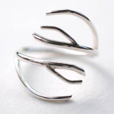 Antler Silver Roots Ring for wholesale by LettersToSarah Metalsmithing