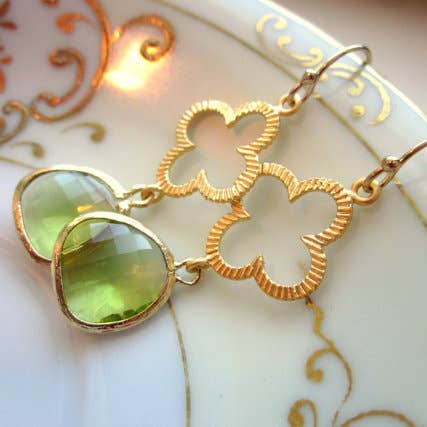 Peridot Earrings Green Gold Clover for wholesale by Laalee Jewelry