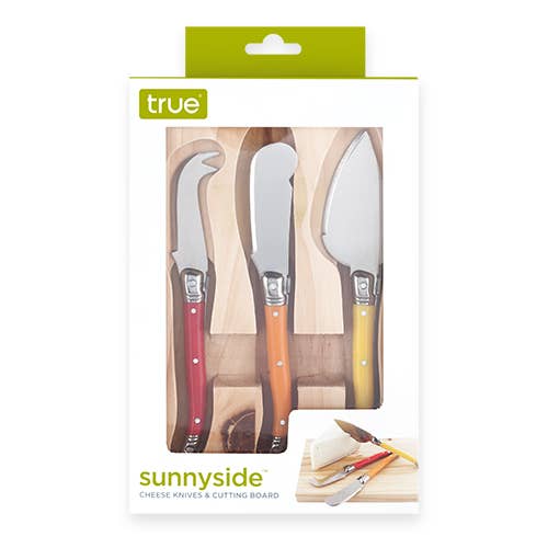 TRUE - Wholesale Cheese Spreader - Sunnyside 8" Pine Wood Cheese Board & Knives Set - Set of 4