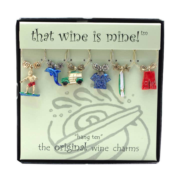 6-Piece Hang Ten Painted Wine Charms for wholesale by Supreme Housewares