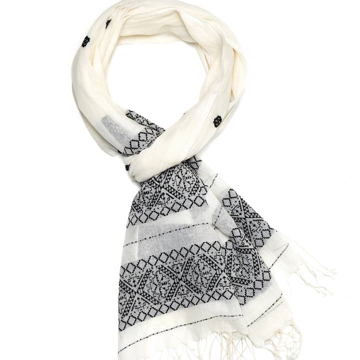 Indigo Handloom - Wholesale Scarf - Women's - Temple Grid - White