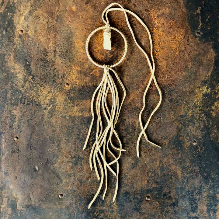 Hoop Leather Necklace - White Druzy & Cream Leather Choker for wholesale by ASTALI