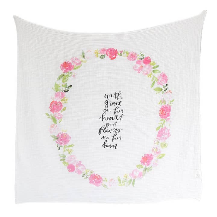 Peony Blooms - Organic Swaddle Blanket for wholesale by Dolly Llama Kids