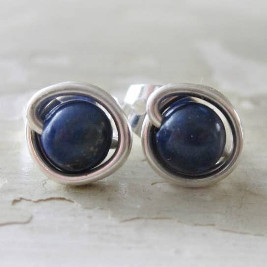 Tiny Lapis Lazuli + Sterling Stud Earrings for wholesale by Contempo Jewelry