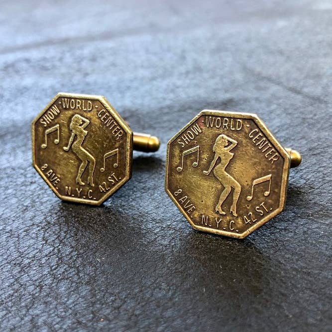 NYC Peep Show Token Cuff Links, Times Square Coin Cufflinks for wholesale by ASTALI