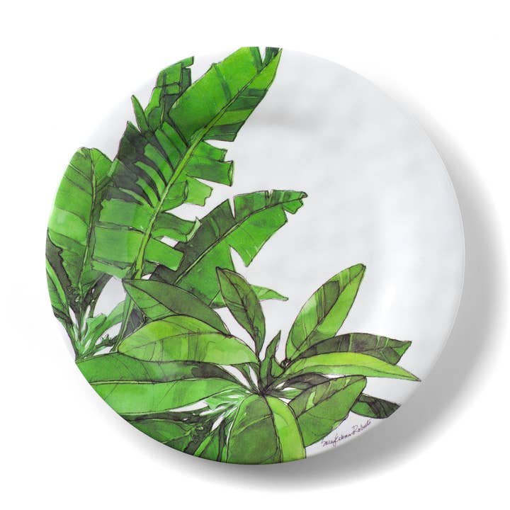Flamingo Palm Leaf Bambo Salad Dessert Appetizer Plate for wholesale by Bamboo Table