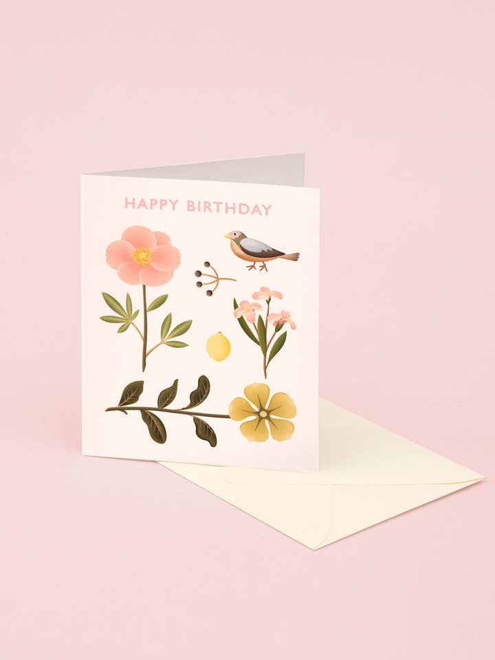 Carte d'anniversaire botanique Sparrow pour la vente par Clap Clap