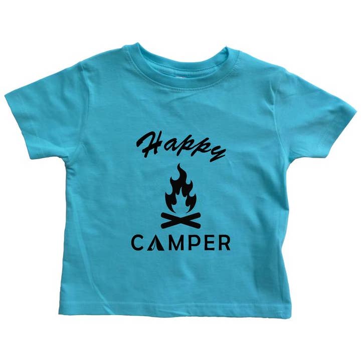 Outdoorable Apparel - Wholesale Screen Printed T-Shirt - Kids - Aqua with Black Happy Camper Toddler Shirt0