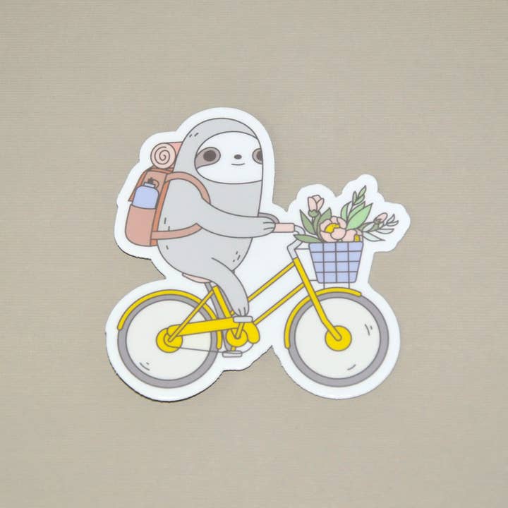 Biking Sloth Vinyl Sticker for wholesale by Noristudio