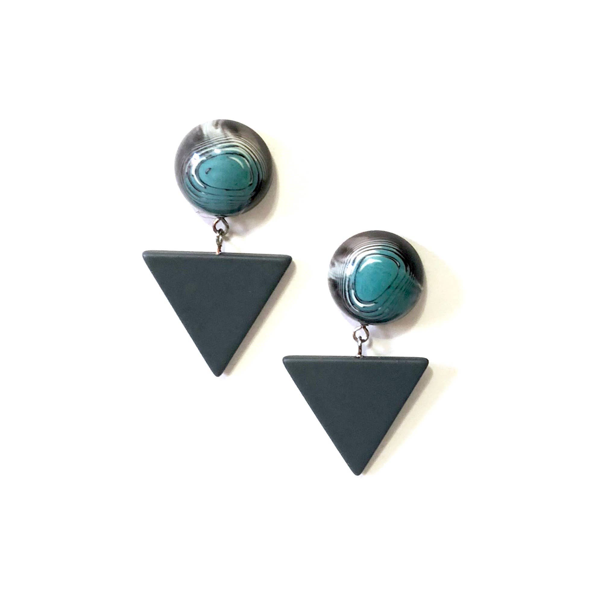 Leetie Lovendale - Wholesale Dangle Earrings - Blue Black & Grey Marble Statement Triangle Drop Earrings3