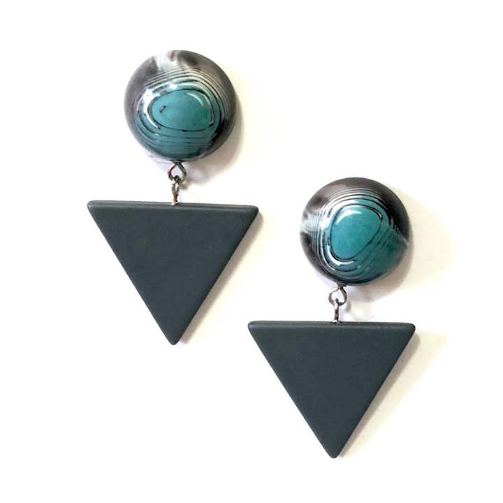 Leetie Lovendale - Wholesale Dangle Earrings - Blue Black & Grey Marble Statement Triangle Drop Earrings3