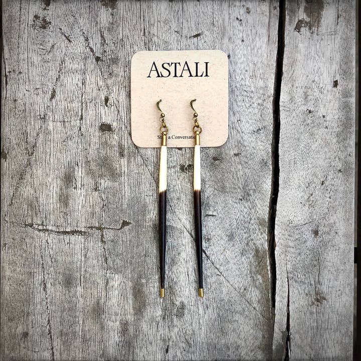 ASTALI - Wholesale Dangle Earrings - Porcupine Quill Earrings - Long, Black/Brown & Ivory, Brass6