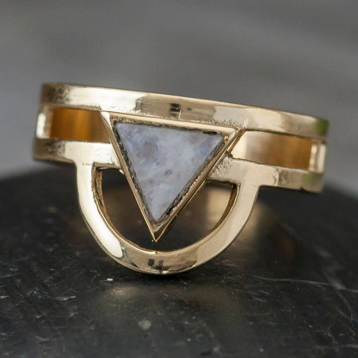 Brass Moonstone Trikona Ring for wholesale by Baizaar