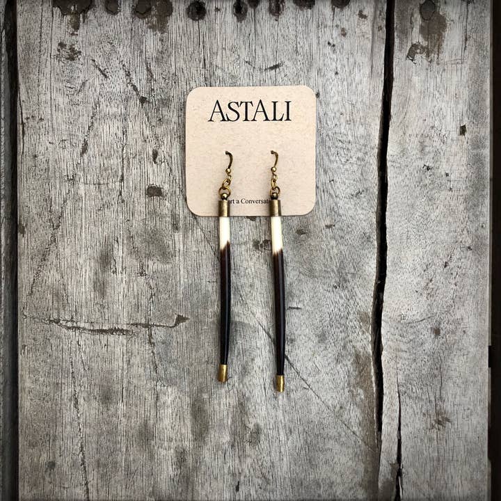 ASTALI - Wholesale Dangle Earrings - Porcupine Quill Earrings - Short, Black/Brown & Ivory, Brass8