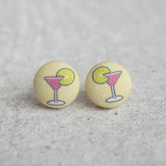 Cosmo Cocktails Fabric Button Earrings for wholesale by Rachel O's