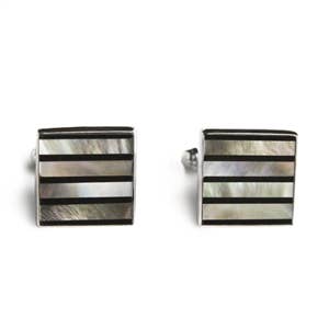 Square Gray & Black Pinstripes Inlay Cufflinks for wholesale by Great Falls Jewelry